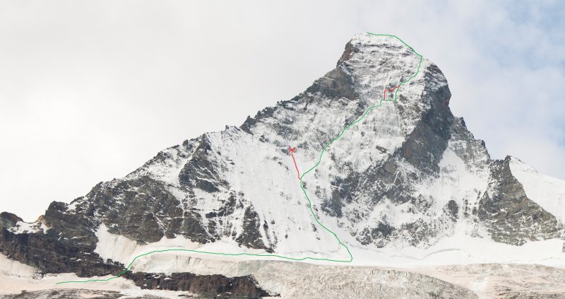 Topo routeoverzicht Matterhorn Noordwand